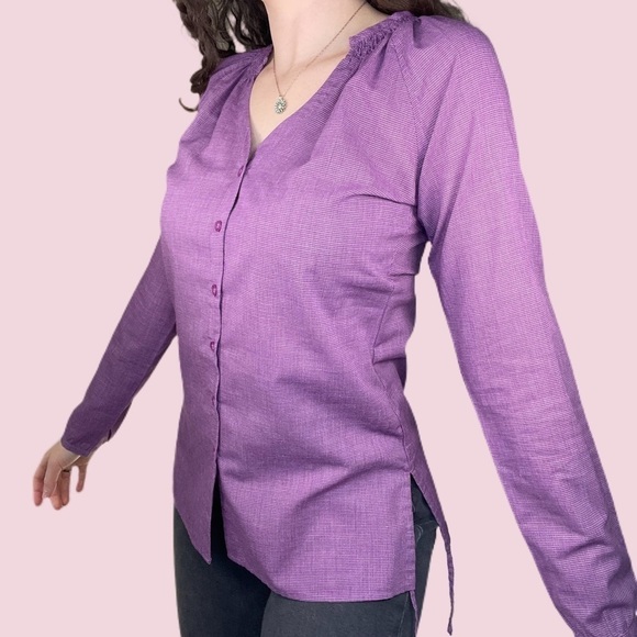 Insect Repellent Purple Long Sleeve Slit Button Down - Picture 1 of 12